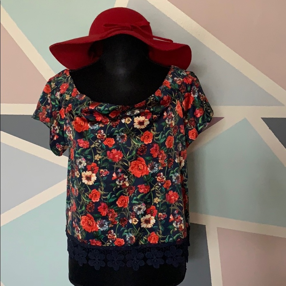 Silly floral top with lace at bottom.off shoulder